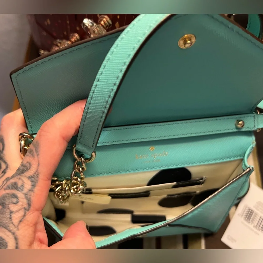 Kate Spade Turquoise/light blue Monday “Share your last piece of gum” Crossbody